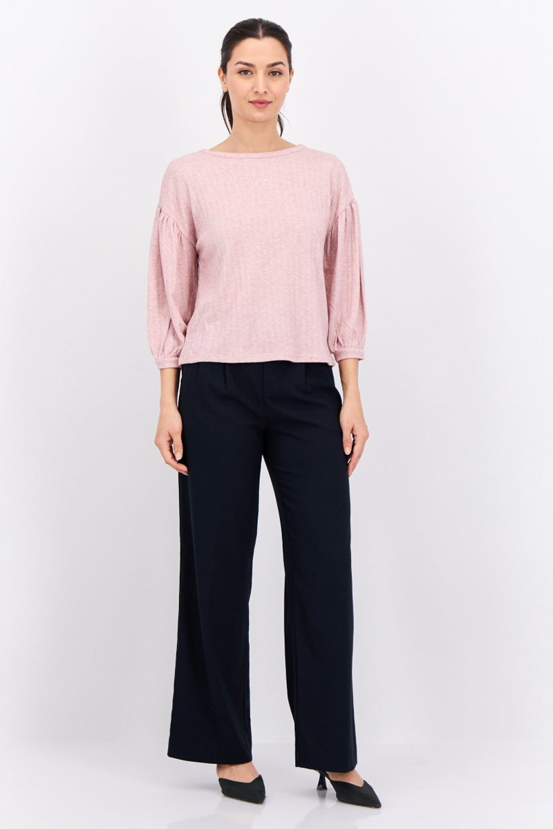 89th + Madison Women Round Neck Knitted Sweater, Light Pink - Image 4