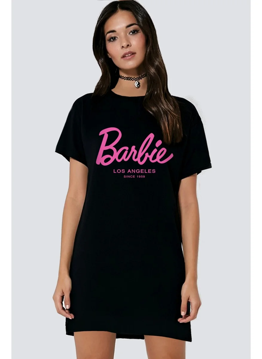 Rock&Roll Barbie Girl Black Short Sleeve Combed Cotton Women's T-Shirt Dress