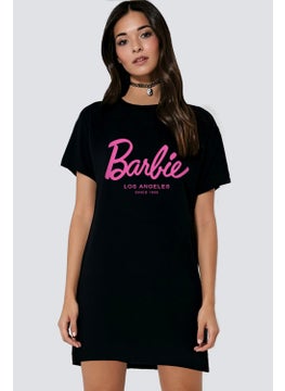 Rock&Roll Barbie Girl Black Short Sleeve Combed Cotton Women's T-Shirt Dress  - Image 1