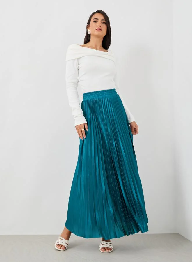 ستايلي Styli Pleated Elasticated Waistband A-Line Maxi Skirt