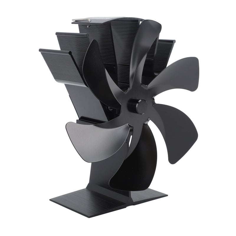 Vertical Stove Fan 6 Blades Thermal Fan Heat Powered Fast Warm Circulation Handle Design Stove Top Fan for Fireplace Black - Image 4