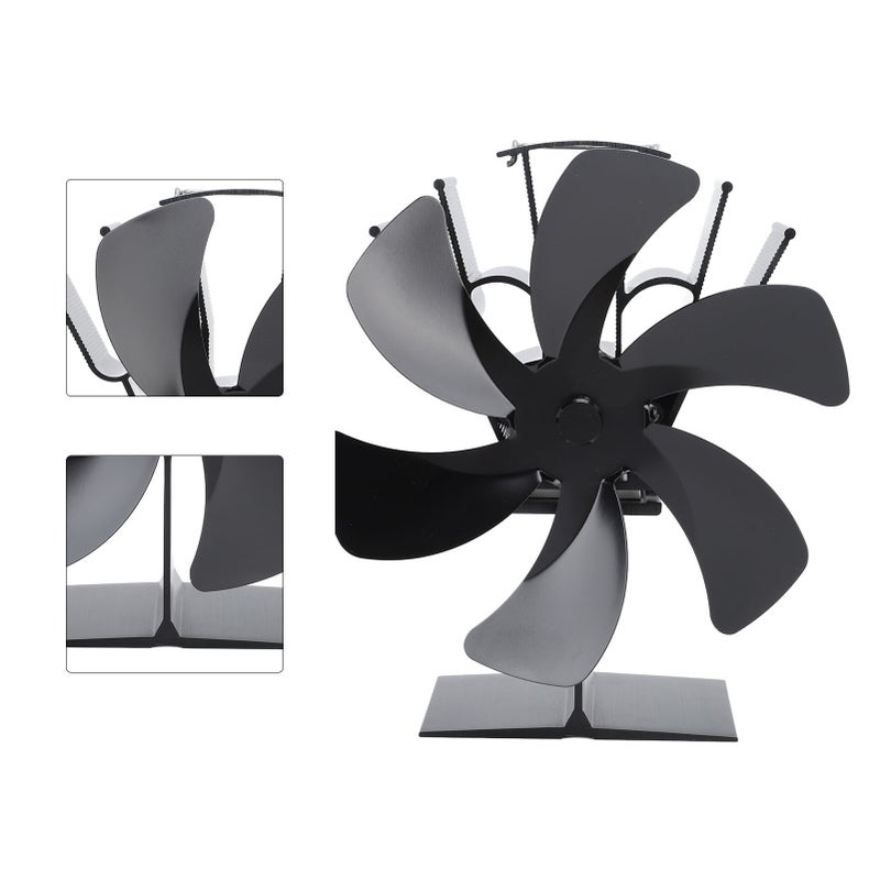 Vertical Stove Fan 6 Blades Thermal Fan Heat Powered Fast Warm Circulation Handle Design Stove Top Fan for Fireplace Black - Image 5