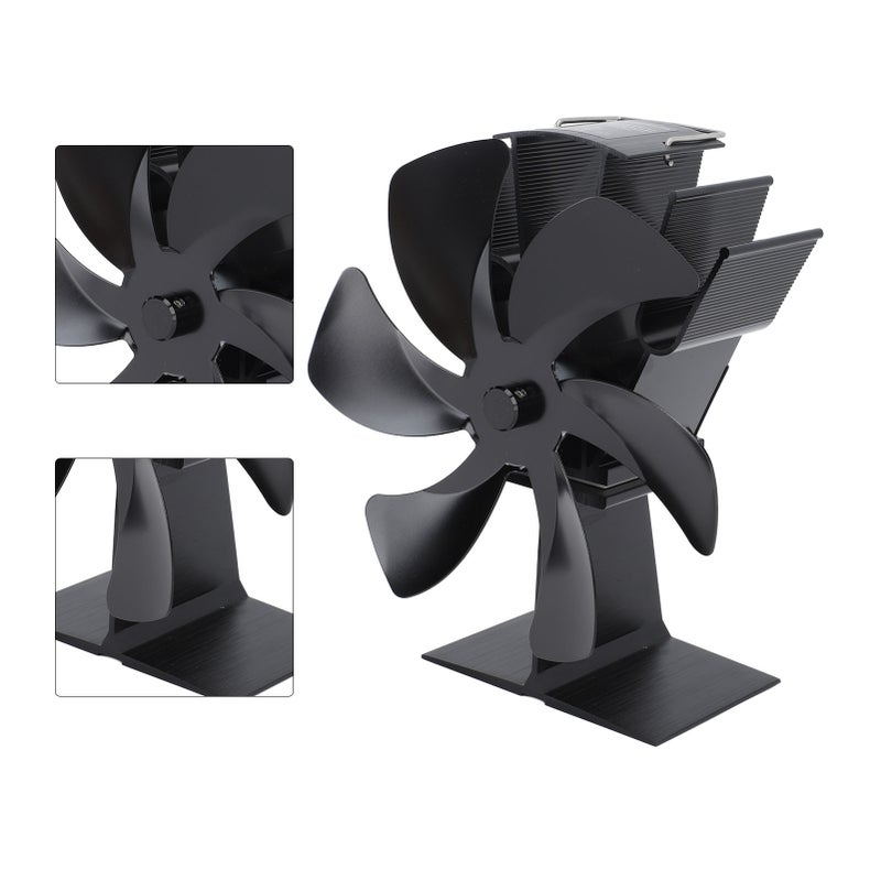 Vertical Stove Fan 6 Blades Thermal Fan Heat Powered Fast Warm Circulation Handle Design Stove Top Fan for Fireplace Black - Image 3