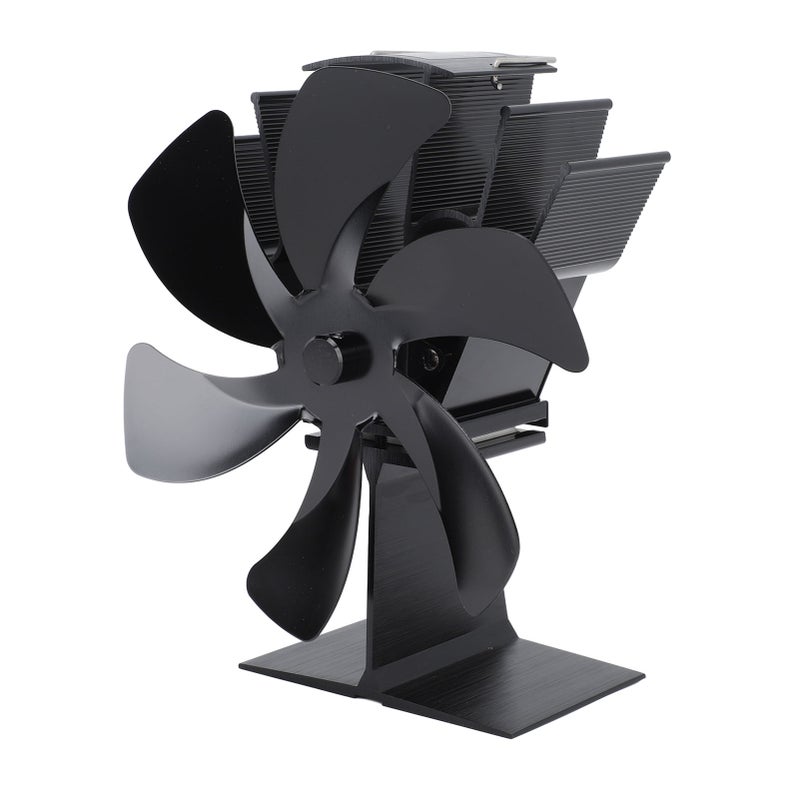 Vertical Stove Fan 6 Blades Thermal Fan Heat Powered Fast Warm Circulation Handle Design Stove Top Fan for Fireplace Black - Image 1
