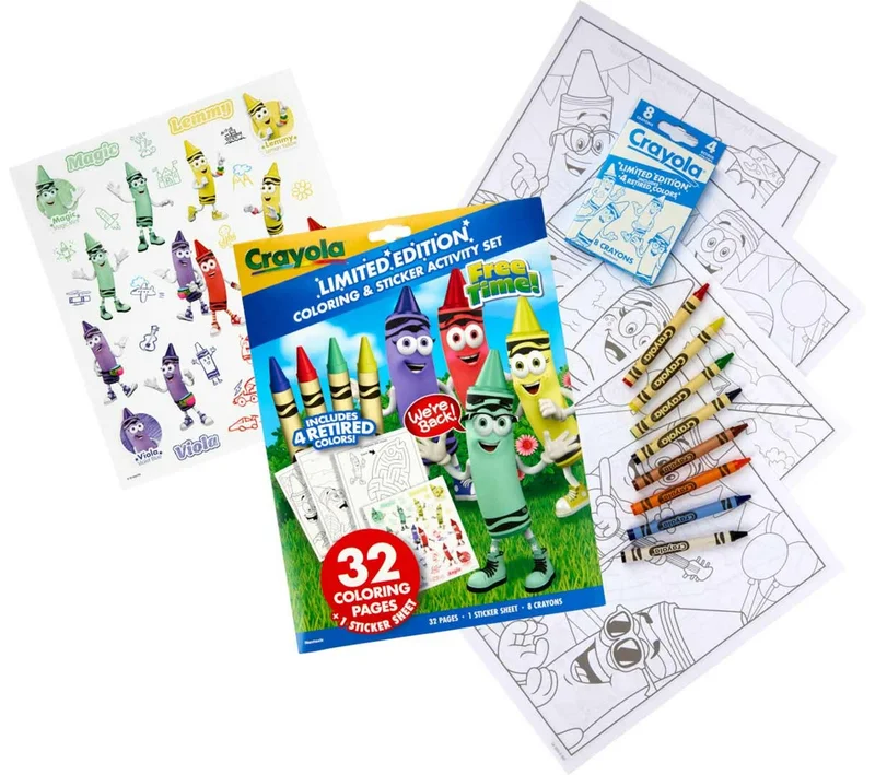 Crayola Crayola Retired Colors Free Time Coloring & Activity Set – Includes 32 Pages, Classic Retired Crayons & Stickers, Gift for Kids Ages 3+