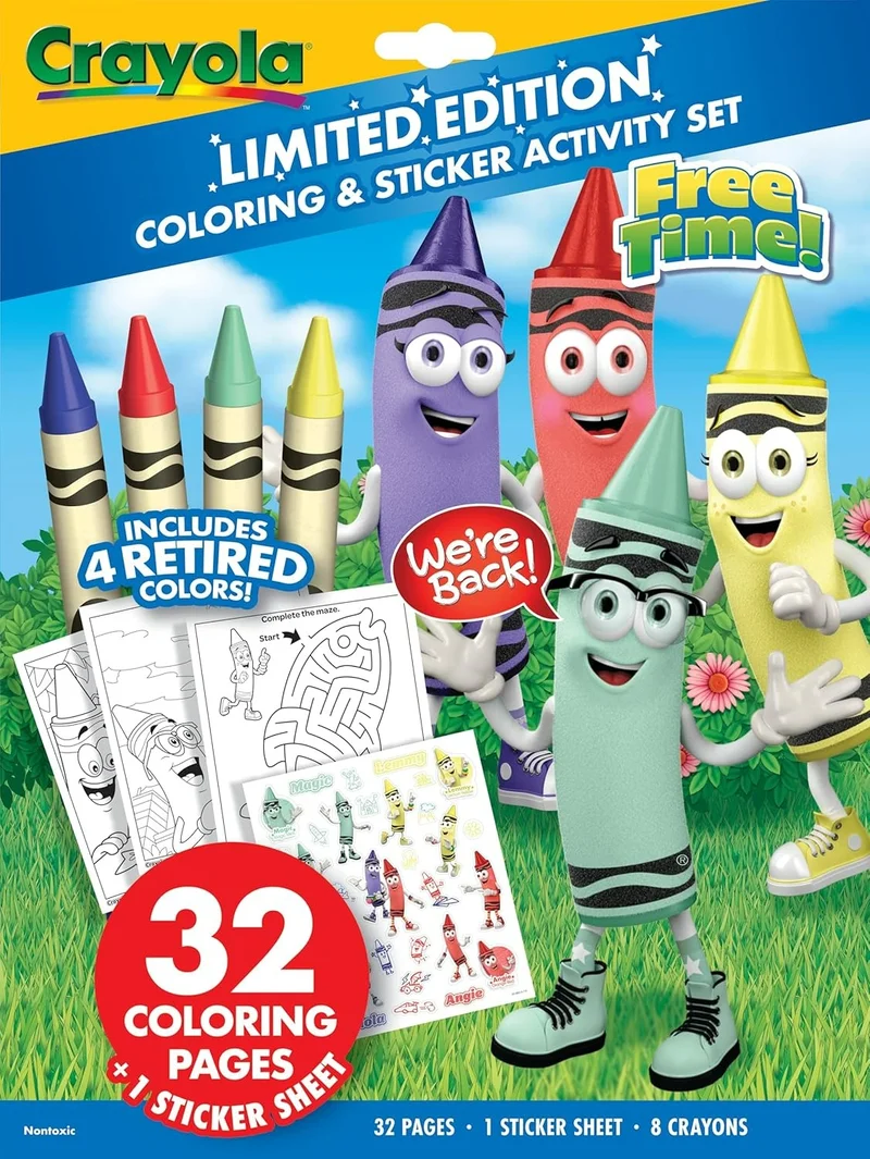 Crayola Crayola Retired Colors Free Time Coloring & Activity Set – Includes 32 Pages, Classic Retired Crayons & Stickers, Gift for Kids Ages 3+