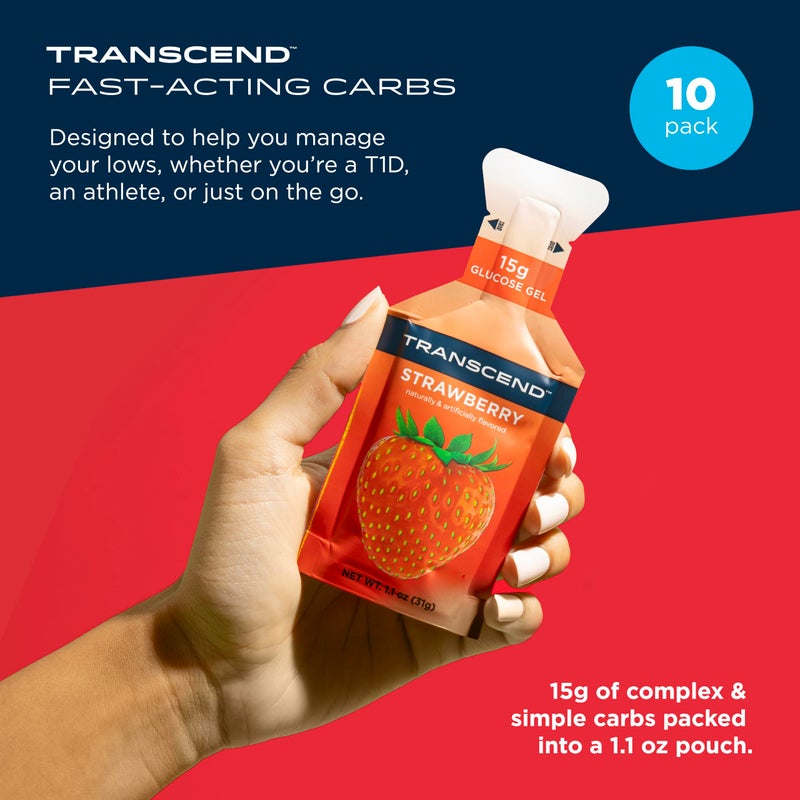 Transcend جيل الفراولة من ترانسند فودز (1.1 أونصة، عبوة من 10) - جيل كربوهيدرات سريع المفعول بنكهة الفراولة - خالي من الكافيين، خالي من الجلوتين - Image 2