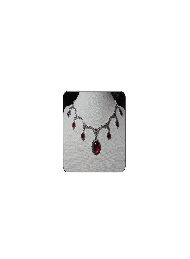 IS4U Gothic Bat Blood Drop Necklace for Women Men Vintage Oval Red Black Crystal Reliefs Necklace Statement Tassel Pendant Necklace Victoria Vampire Halloween Jewelry (Red) - Image 1