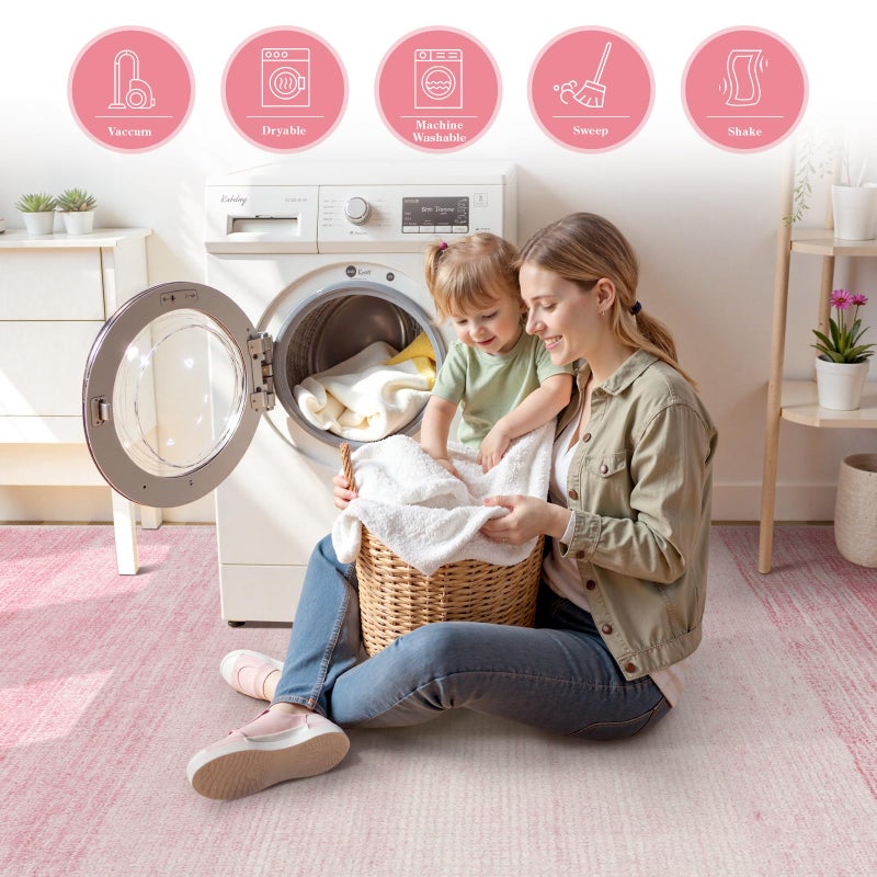 Wonnitar Washable Light Pink Rug, 5x7 Modern Ombre Rugs for Living Room, Non-Slip Abstract Area Rug for Bedroom Girls, Non-Shedding Soft Large Throw Carpet for Bathroom (Pink, 5'x7') - Image 5
