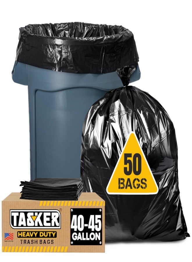 Tasker 40-45 Gallon Trash Bags, (50 Bags w/Ties) Large Black Heavy Duty Garbage Bags - fits 39 Gallon - 40 Gallon - 42 Gallon - 44 Gallon - Image 1