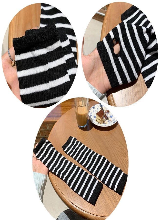 VTTDB Arm covers cute women kawaii japanese harajuku Goth Half Finger Knitted Arm Warmer Y2K Gloves Arm Sleeve for girl, Black, One Size - Image 2