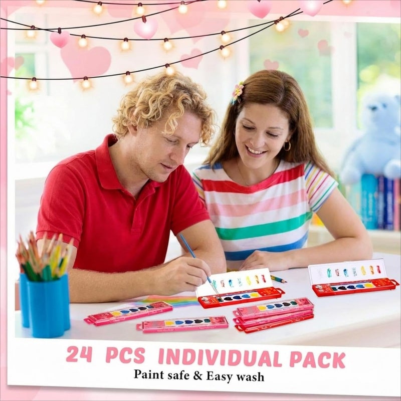 Watersay 60 Packs Valentines Heart Watercolor Paint Set 8 Washable Colors with Brushes Water Color Painting Kit Party Favor Valentines Gifts Painting Kit for Adult - Image 5