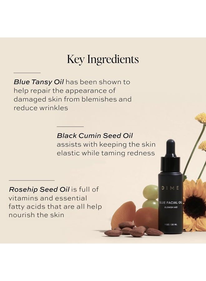 DIME Beauty Blue Facial Oil, 1 oz / 30 mL - Blemish Spot Treatment with Blue Tansy, Black Cumin Seed, Rosehip, and Grapeseed Oils - Image 2
