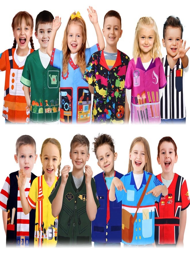 Jiuguva 12 Pcs Dress up Clothes for Kids Role Play Costume for Cosplay Career Costumes Astronaut Construction Worker Racer Engineer Pirate Painter Train Conductor Postman Pilot Barber Referee - Image 1