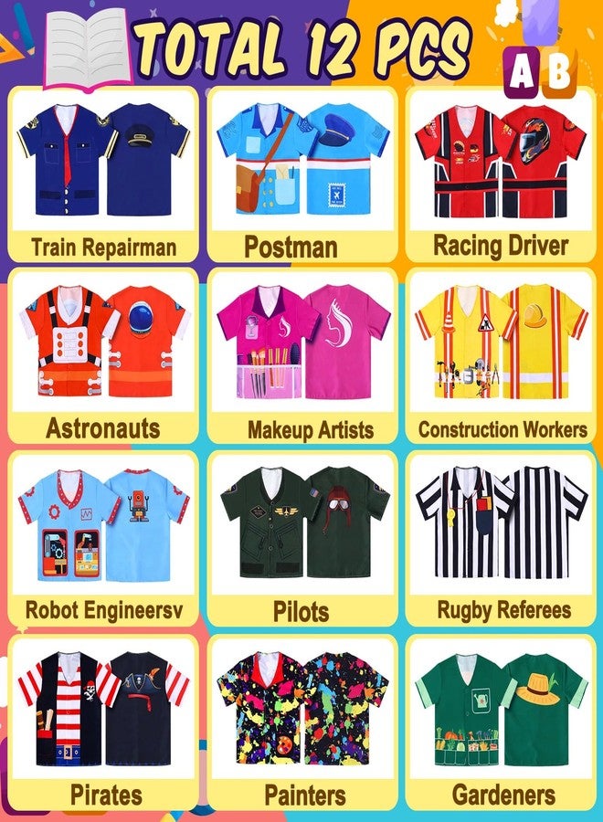 Jiuguva 12 Pcs Dress up Clothes for Kids Role Play Costume for Cosplay Career Costumes Astronaut Construction Worker Racer Engineer Pirate Painter Train Conductor Postman Pilot Barber Referee - Image 4