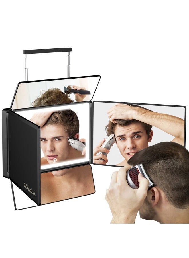 UHdod 5 Way Mirror for Hair Cutting with LED Light, 360° Barber Mirrors with Adjustable Height Brackets, Makeup Mirror for Self Cut, Shaving, Grooming, Good Gifts for Men Women - Image 1