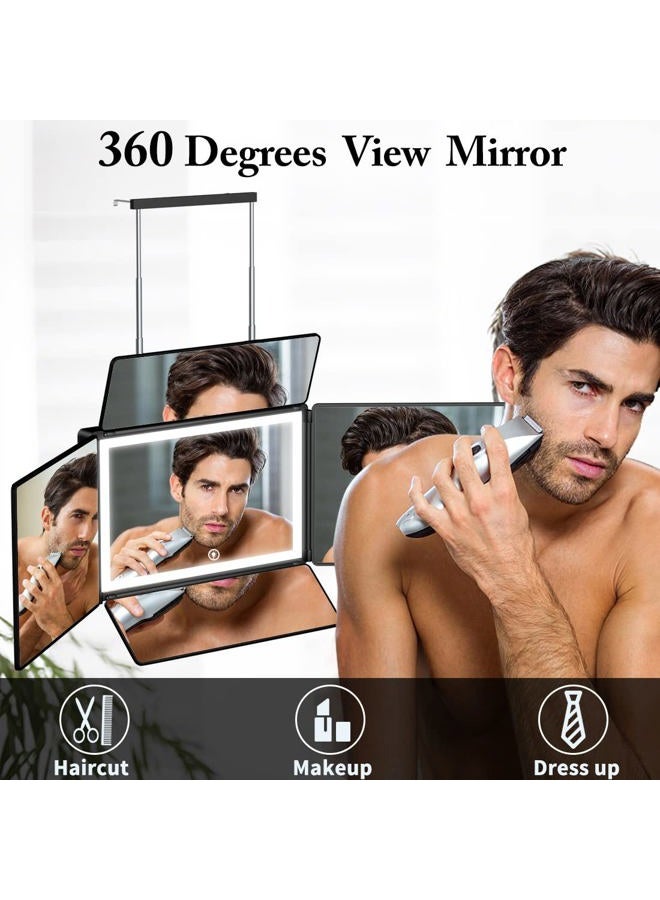 UHdod 5 Way Mirror for Hair Cutting with LED Light, 360° Barber Mirrors with Adjustable Height Brackets, Makeup Mirror for Self Cut, Shaving, Grooming, Good Gifts for Men Women - Image 2