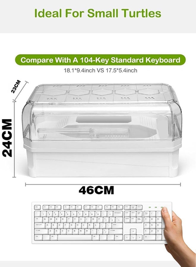 طقم خزان سلحفاة كبير مع ضوء منصة تشمس متعدد الوظائف، فلتر مياه، ذراع دش مطري، نبات، حجر، منزلق - Image 2