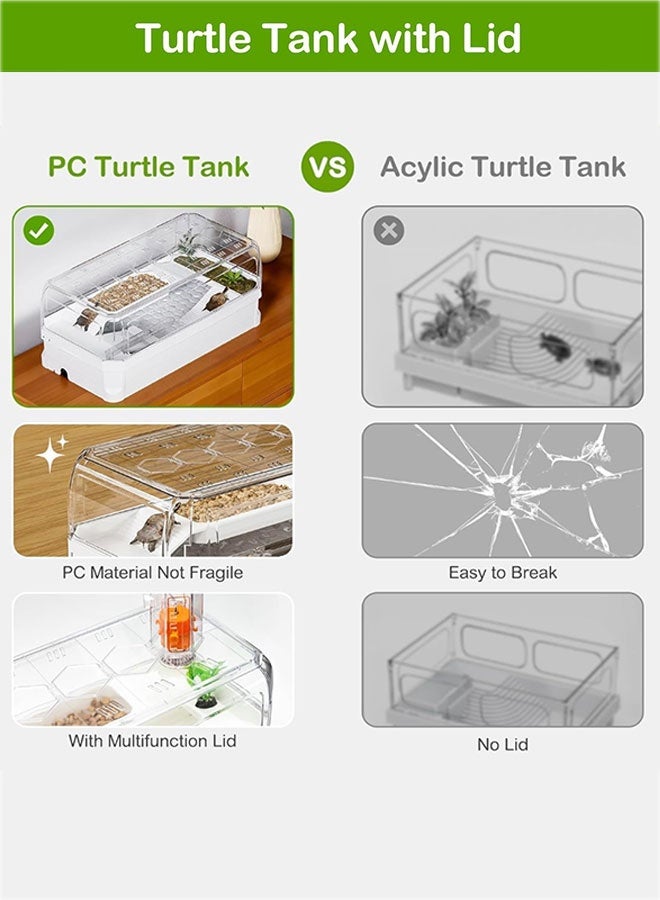 طقم خزان سلحفاة كبير مع ضوء منصة تشمس متعدد الوظائف، فلتر مياه، ذراع دش مطري، نبات، حجر، منزلق - Image 3