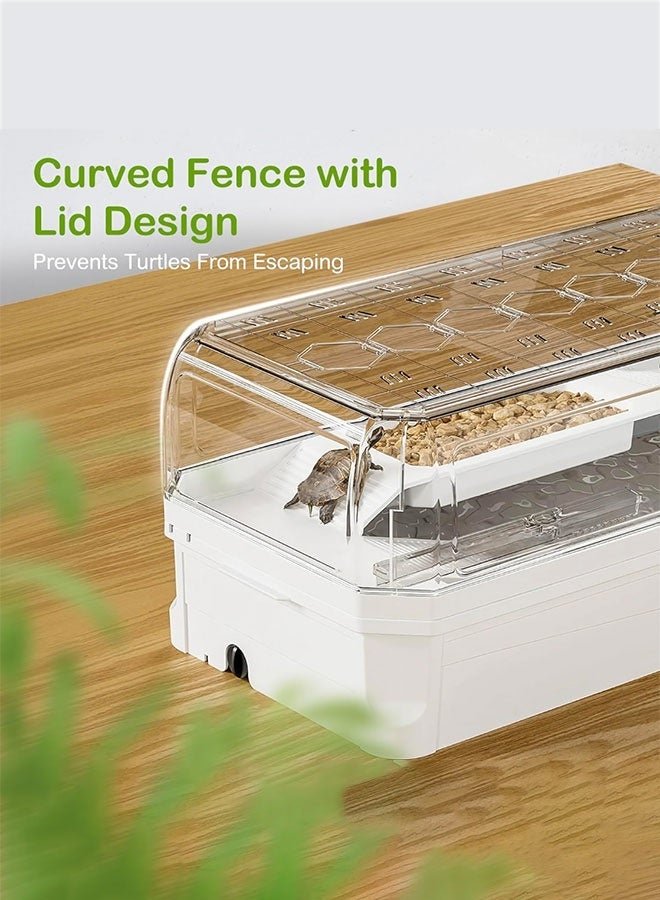 طقم خزان سلحفاة كبير مع ضوء منصة تشمس متعدد الوظائف، فلتر مياه، ذراع دش مطري، نبات، حجر، منزلق - Image 5