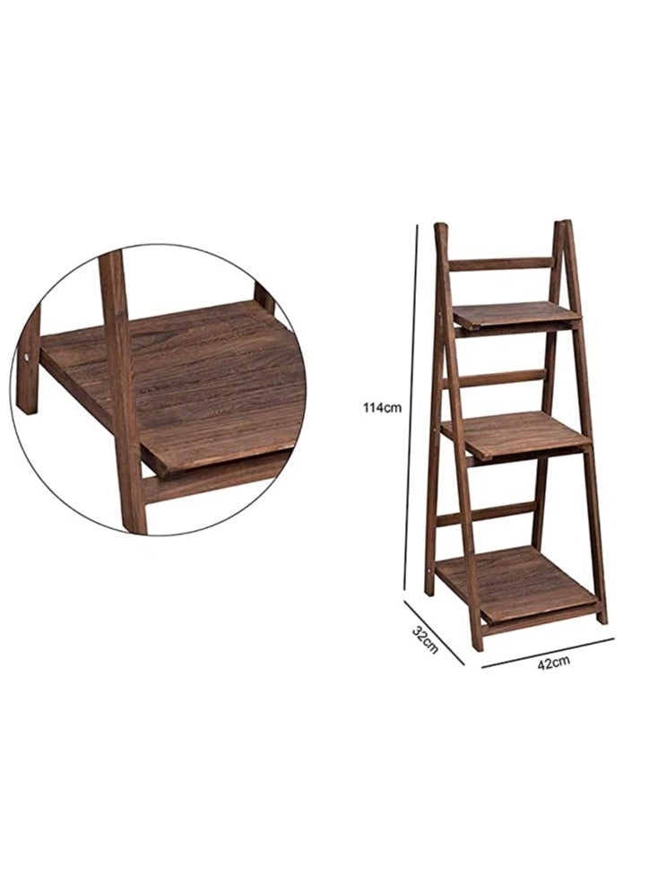 HOME TASTE Hometaste Wood Plant Stands 3 And 4 Tiers Plant Rack, Indoor Outdoor Ladder Plant Stand, Foldable Display Storage Shelves For Patio Garden Balcony Yard (3 Floor Brown)  - Image 2
