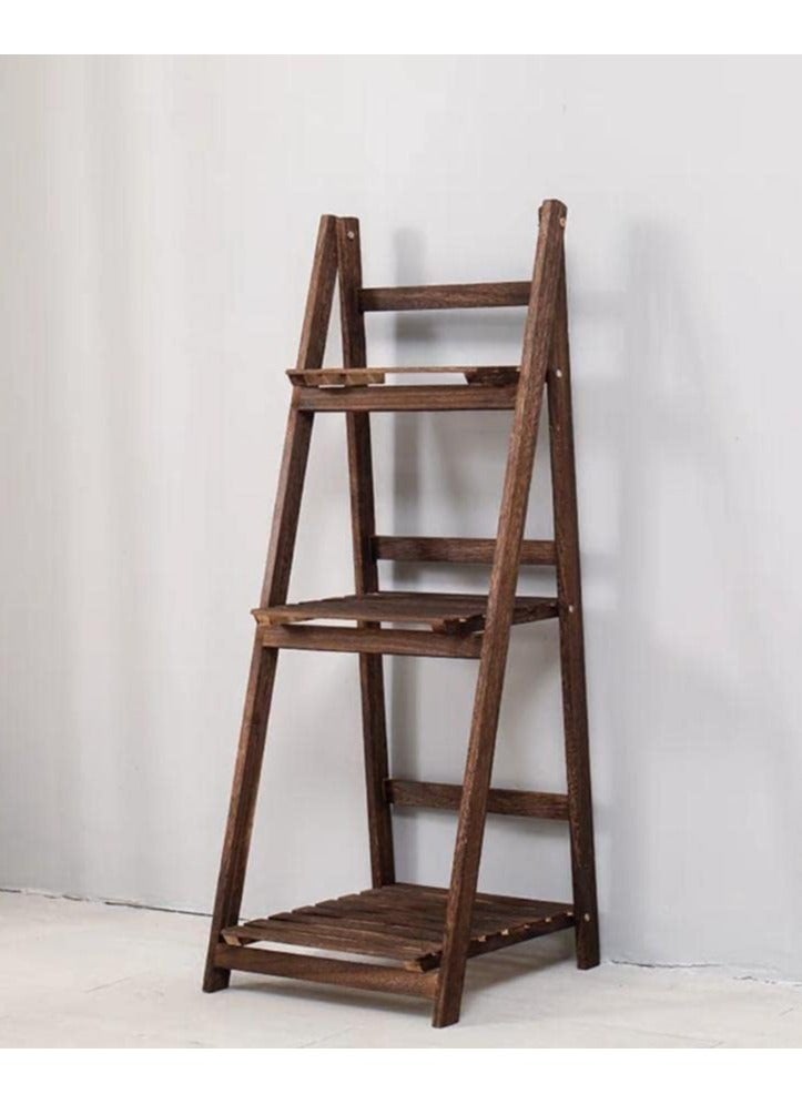 HOME TASTE Hometaste Wood Plant Stands 3 And 4 Tiers Plant Rack, Indoor Outdoor Ladder Plant Stand, Foldable Display Storage Shelves For Patio Garden Balcony Yard (3 Floor Brown)  - Image 3