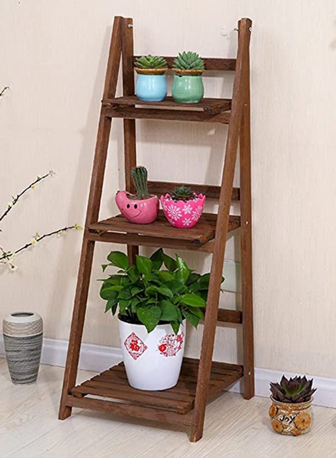 HOME TASTE Hometaste Wood Plant Stands 3 And 4 Tiers Plant Rack, Indoor Outdoor Ladder Plant Stand, Foldable Display Storage Shelves For Patio Garden Balcony Yard (3 Floor Brown)  - Image 1