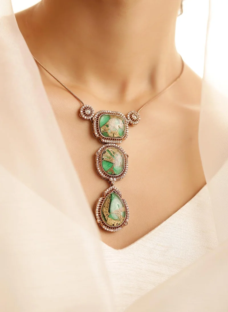 ISHIN green Colour Warm Metallic Plated jewellery set