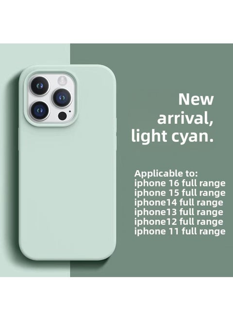 For Apple Mobile Phone Case For Iphone16 Liquid Silicone Protective Case 15 14 Men And Women 12 Advanced Sense Mobile Phone Case-Color:Light Cyan [with Logo + Packaging Box]-Applicable Models:For Iphone 11 (round Edge)