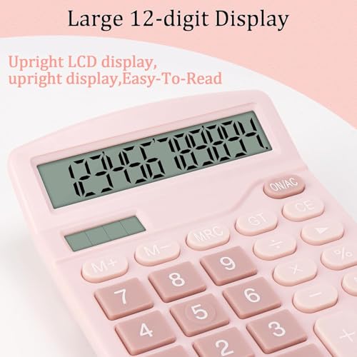 SOLDTRUE 12-Digit Desktop Calculator with Extra Large LCD Screen, Memory & Dual Power | Anti-Slip Base, Easy Big Buttons, Solar & Battery | Office Calculator (Pink) - Image 5