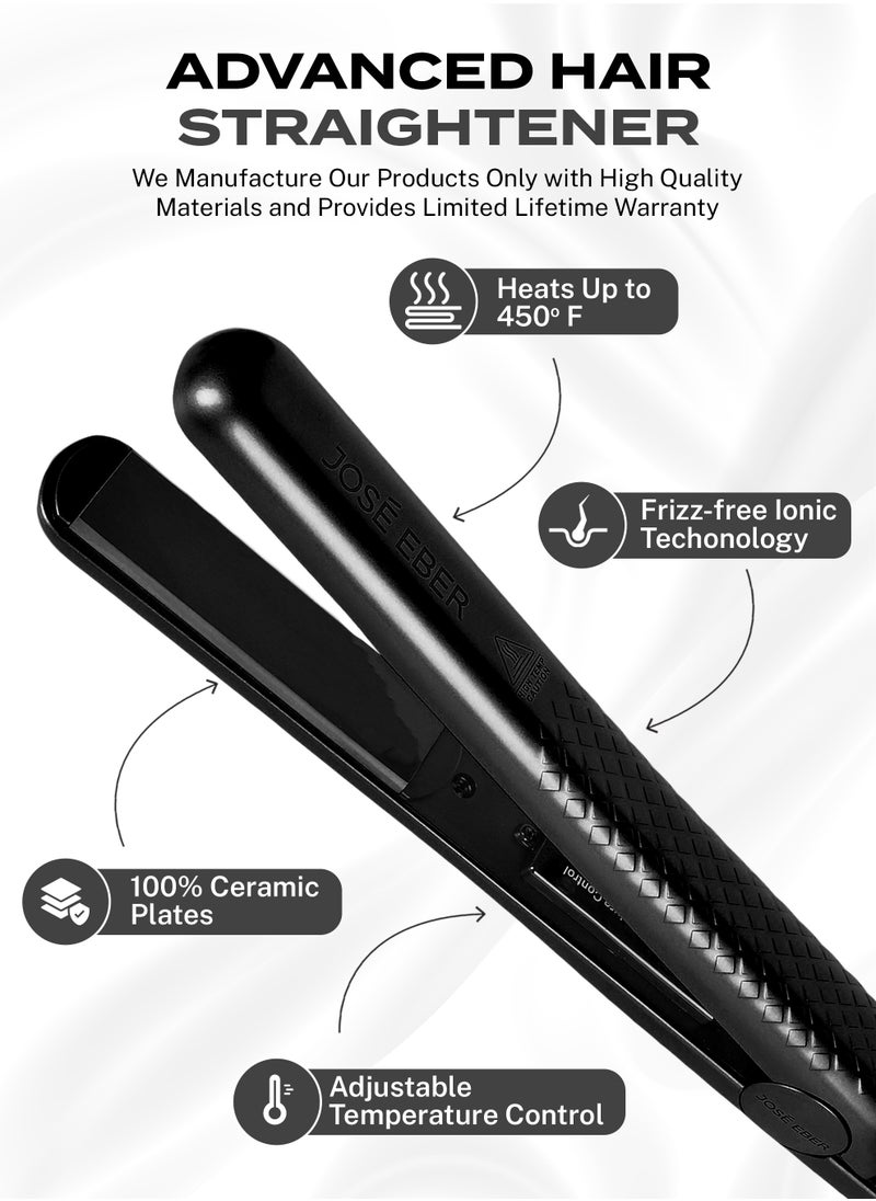 JOSE EBER Pure Ceramic Flat Iron - Frizz-Free Styling Hair Straightener For Salon-Quality Results- Dual Voltage Travel Iron Black  - Image 2