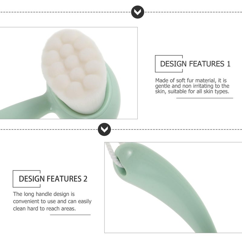 Long Handle Manual Facial Brush Soft Bristles For Blackhead Removal Deep Cleansing Green - Image 4