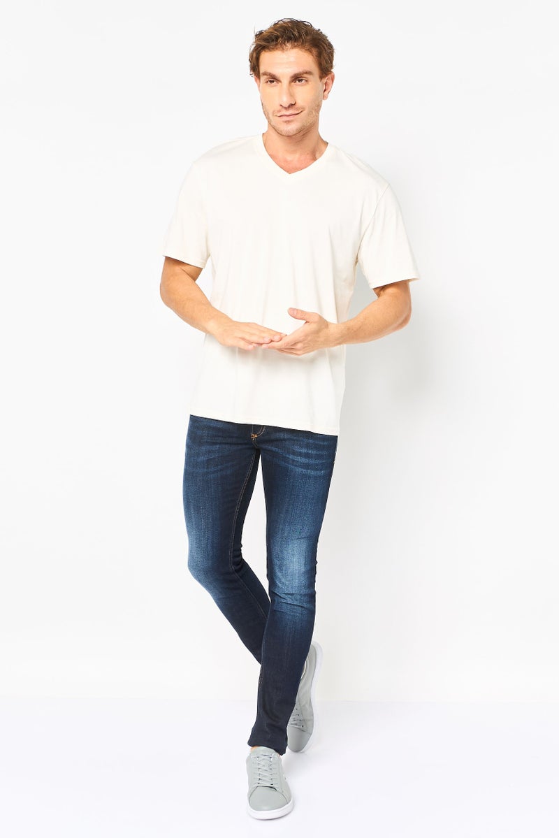 Algspar تي شيرت رجالي بأكمام قصيرة على شكل حرف V، أبيض فاتح - Image 4