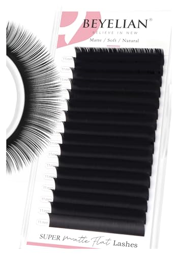 BEYELIAN Flat Eyelash Extension Ellipse Lash Extensions 020 D Curl 11mm 16 Rows Matte Black Eyelash Extension Supplies Classic Lash Extensions Individual Eyelashes Salon Use - Image 2