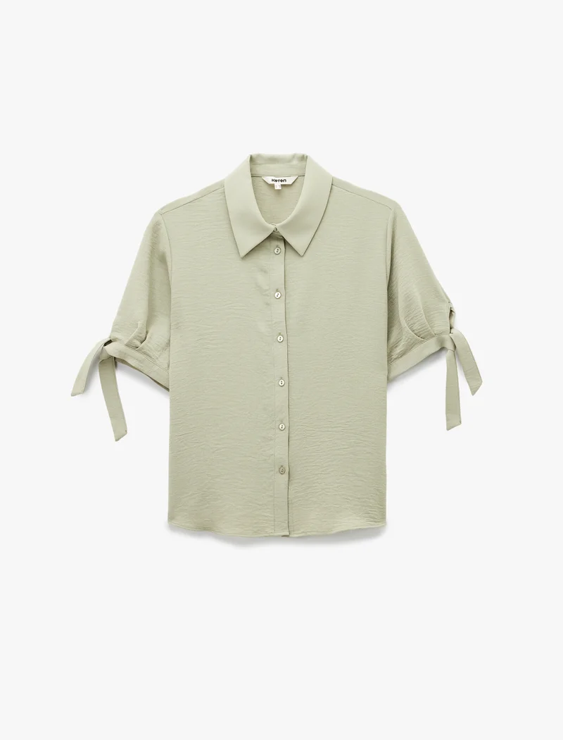 كوتون Short Balloon Sleeve Satin Shirt