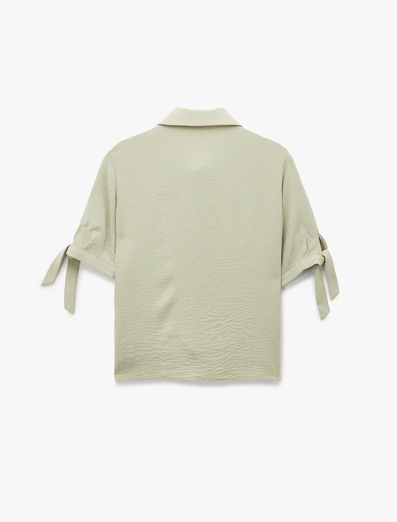 كوتون Short Balloon Sleeve Satin Shirt