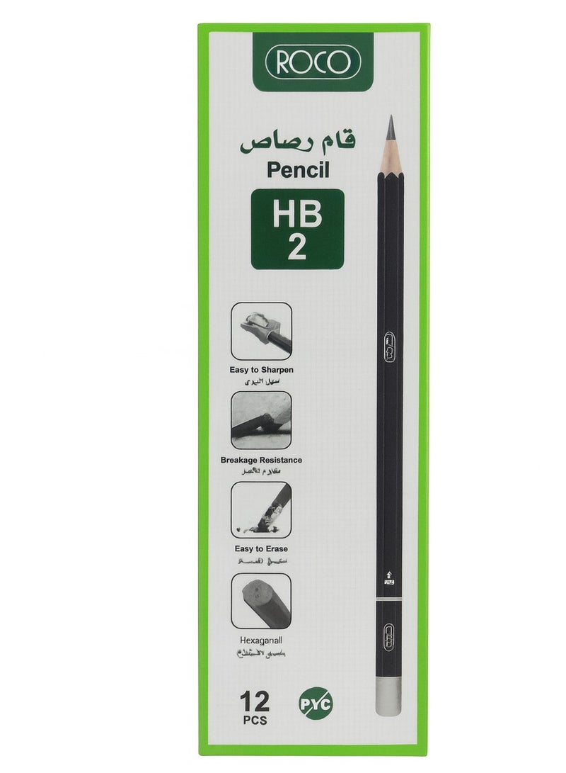ROCO HB2 Pencils – Box of 12, High Quality Graphite Writing Pencils