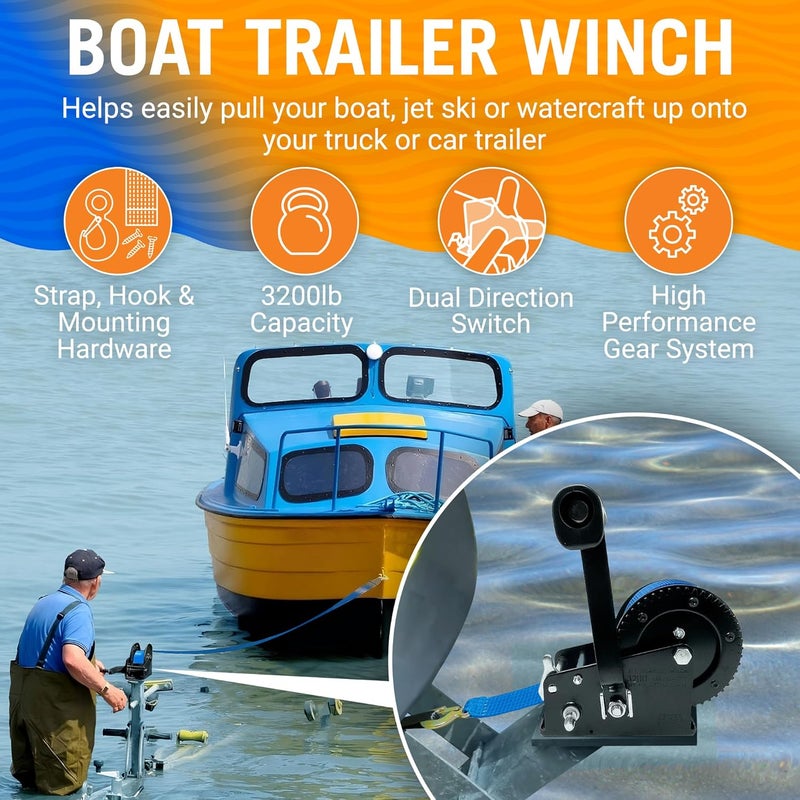 Better Boat 3200 lb Capacity Trailer Winch with Strap and Hook - Image 5