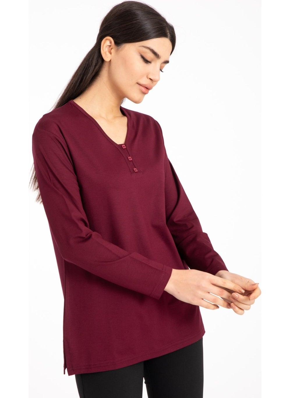Mutlu City - Women Middle Age and Above V Neck Lycra Viscose Mother Combed Cotton Blouse 140 - Image 1