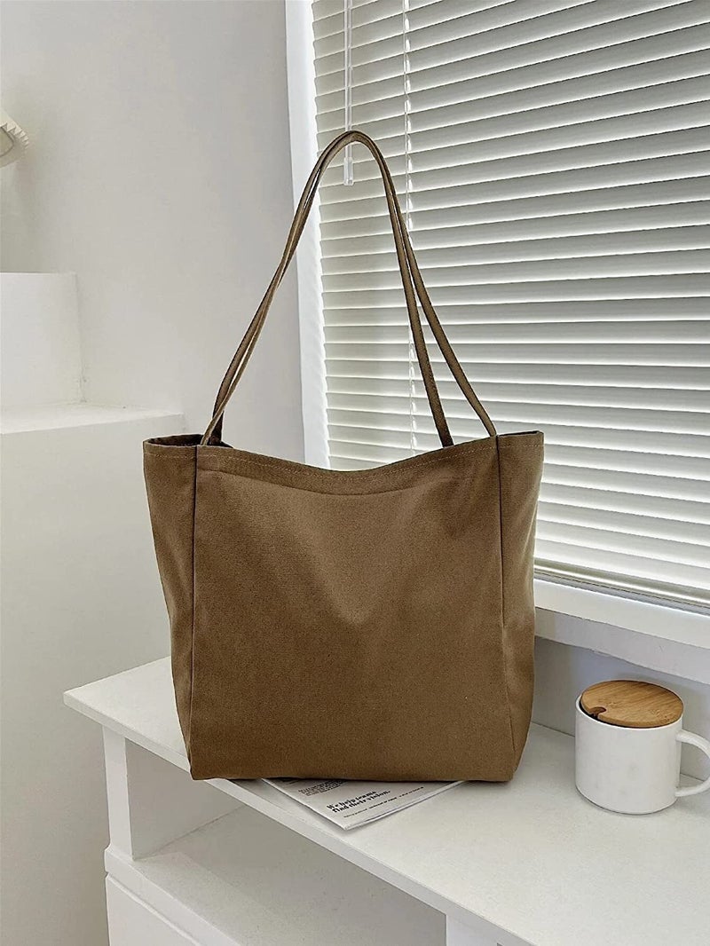 Glowic Large Canvas Tote Bags for Women | Shopping Bag for Grocery, Travel, Beach | Shoulder Handbags for Women, College Bags for Girls Stylish Trendy(WBAG-49), Brown - Image 3