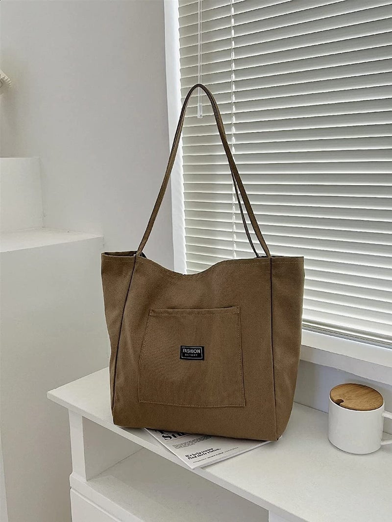 Glowic Large Canvas Tote Bags for Women | Shopping Bag for Grocery, Travel, Beach | Shoulder Handbags for Women, College Bags for Girls Stylish Trendy(WBAG-49), Brown - Image 5