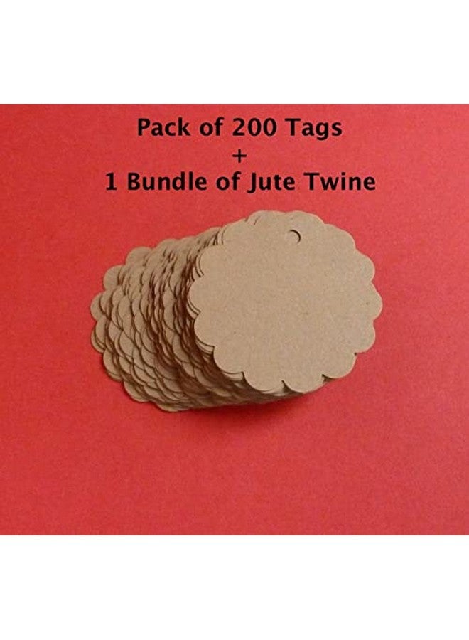 Mudrit Scalloped Shaped Kraft Plain Paper Tags, Handmade Gift Tags 3” Round Labels with Jute Twine, Perfect for Arts and Crafts, DIY, Wedding Party Favor - (Pack of 200) - Image 4
