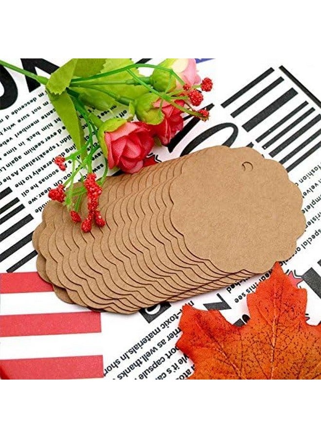 Mudrit Scalloped Shaped Kraft Plain Paper Tags, Handmade Gift Tags 3” Round Labels with Jute Twine, Perfect for Arts and Crafts, DIY, Wedding Party Favor - (Pack of 200) - Image 2
