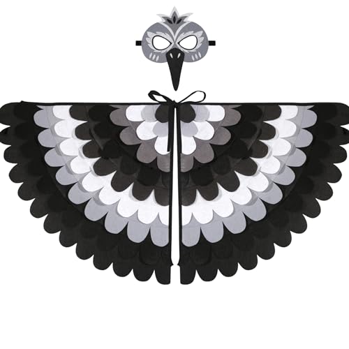 D.Q.Z DQZ BirdWingsCostume for Kids Dress Up Felt Feathered Owl Parrot Chicken Animal Role Play Costume Gift for Girl Boys Black Bird - Image 1