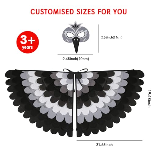 D.Q.Z DQZ BirdWingsCostume for Kids Dress Up Felt Feathered Owl Parrot Chicken Animal Role Play Costume Gift for Girl Boys Black Bird - Image 5