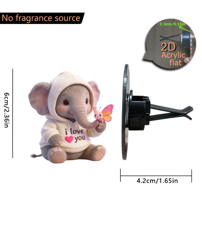 1 قطعة مجموعة فيل أكريليك 2D معطر هواء للسيارة وديكور - Image 2