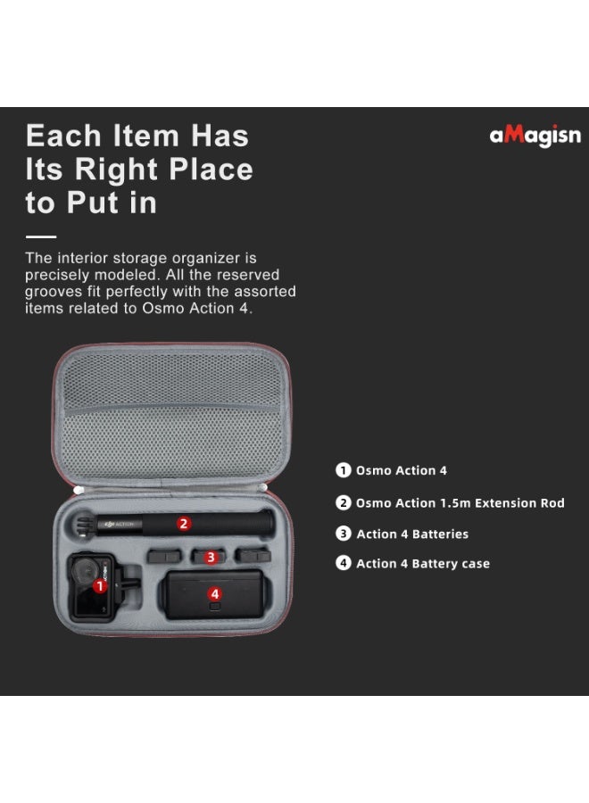 aMagisn Slim Protective Storage Case Compatible with DJI Osmo Action 5 Pro/4/3 – Lightweight Travel Carrying Bag with Removable Insert, Dual-Layer Mesh, Anti-Shock Lining, for Accessories & Camera - Image 3
