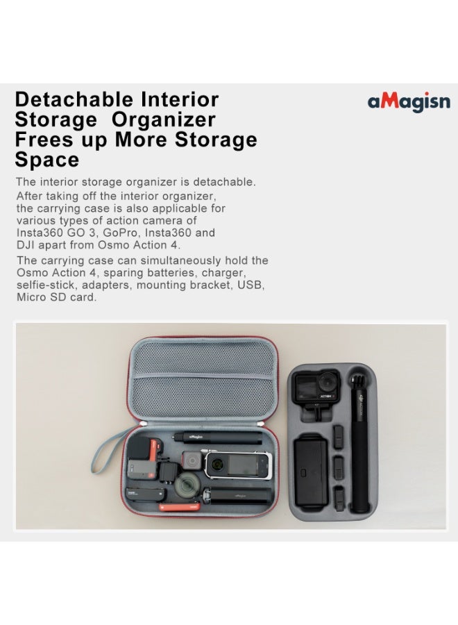 aMagisn Slim Protective Storage Case Compatible with DJI Osmo Action 5 Pro/4/3 – Lightweight Travel Carrying Bag with Removable Insert, Dual-Layer Mesh, Anti-Shock Lining, for Accessories & Camera - Image 4