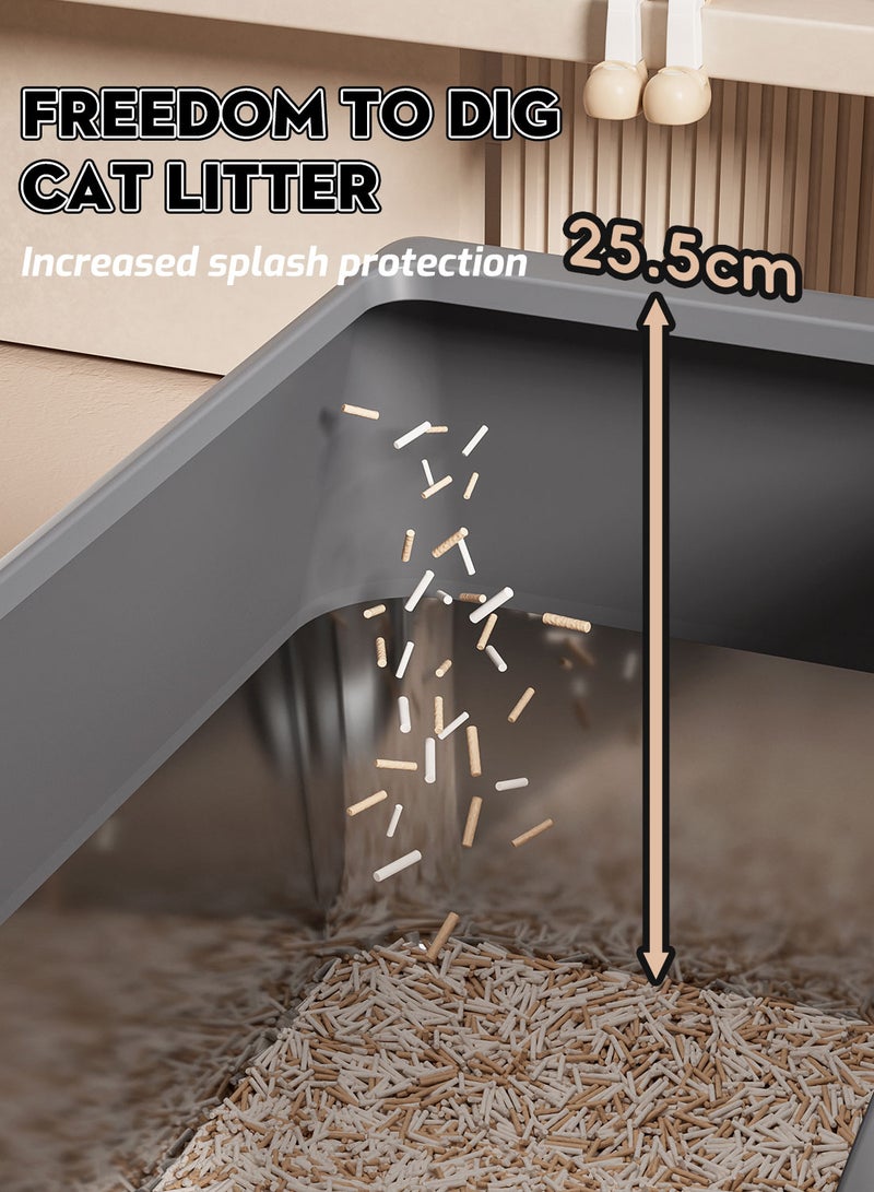 Kidle Large Stainless Steel Cat Litter Box with Litter Scoop Cat Toilet Cat Litter Tray High Wall Side Shell Non-Sticky Anti Splashing and Easy Clean 37*58*25cm - Image 3