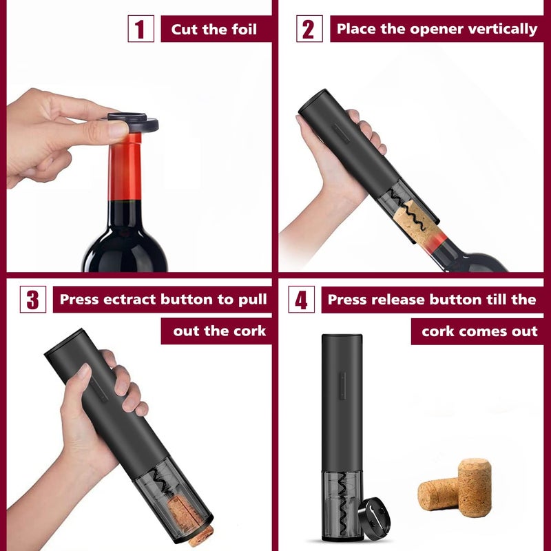 NIYANTA Electric Wine Opener Rechargeable Automatic Corkscrew Stainless Steel Wine Bottle Openers with Foil Cutter and LED Indicator Light Best Gift for Wine Lovers  - Image 5
